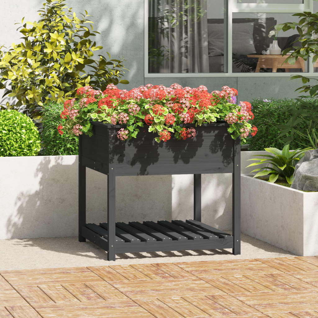 Vidaxx jardinière avec étagère 82,5x82,5x81 cm bois de pin massif gris