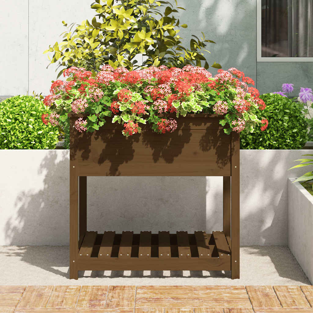 Vidaxx jardinière avec étagère 82,5x82,5x81 cm bois de pin brun miel