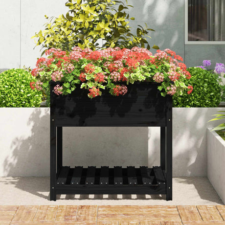 Vidaxx jardinière avec étagère 82,5x82,5x81 cm bois de pin massif noir