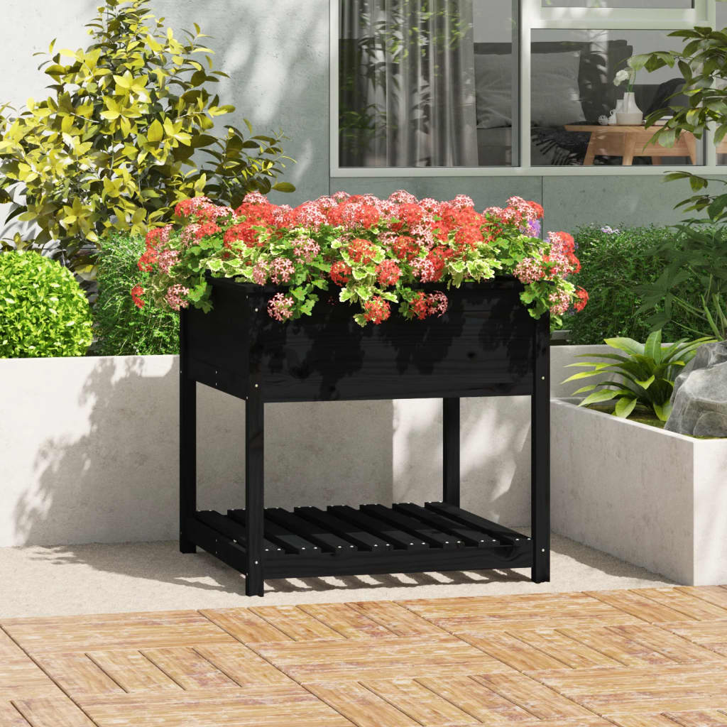 Vidaxx jardinière avec étagère 82,5x82,5x81 cm bois de pin massif noir