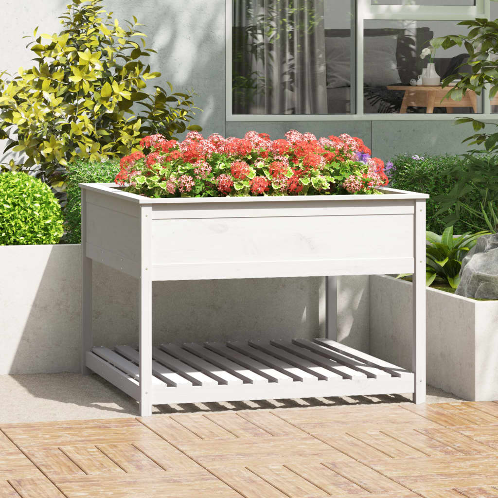 Vidaxx jardinière avec étagère 111,5x111,5x81 cm bois de pin massif blanc