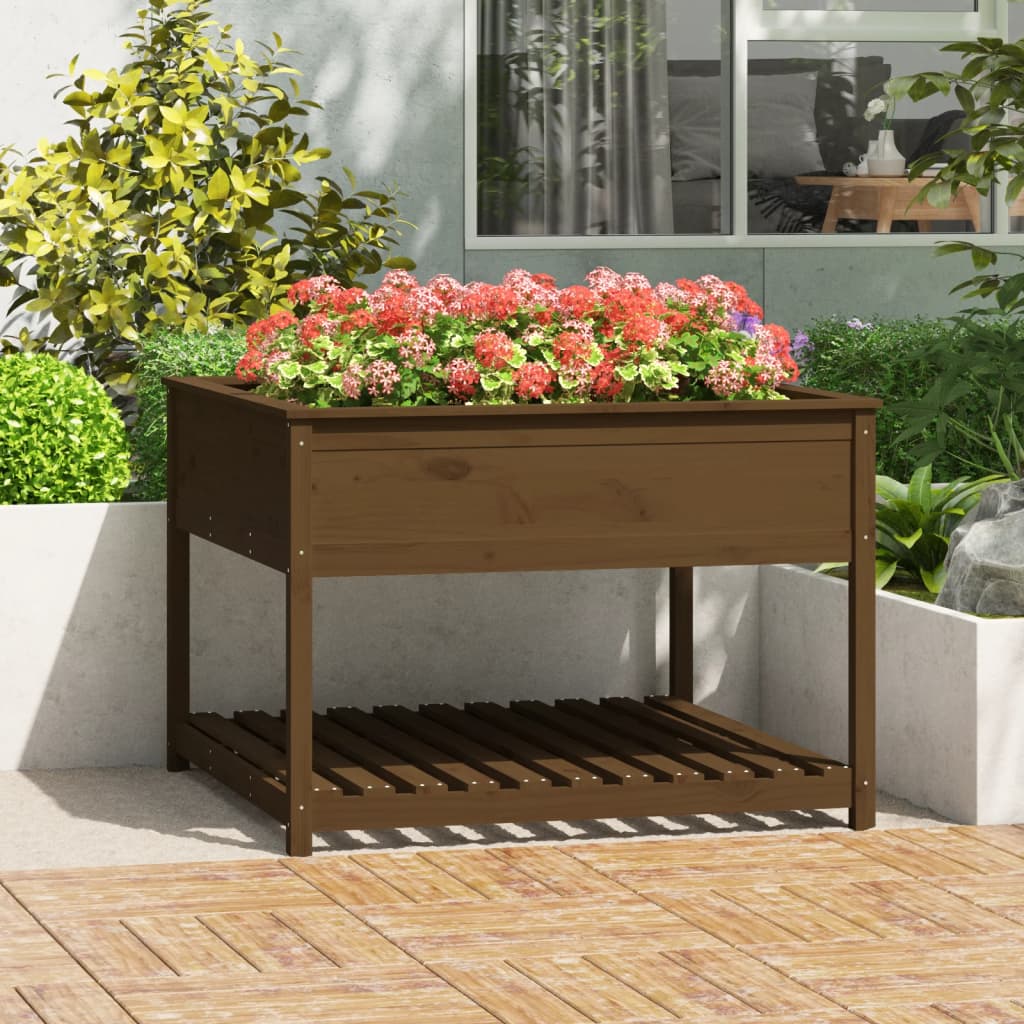 Vidaxx jardinière avec étagère 111,5x111,5x81 cm bois de pin brun miel