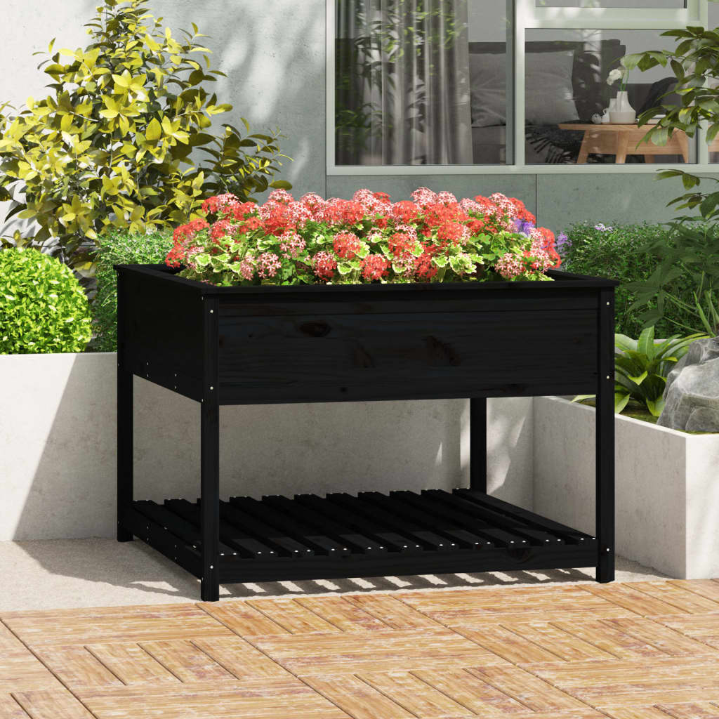 Vidaxx jardinière avec étagère 111,5x111,5x81 cm bois de pin massif noir
