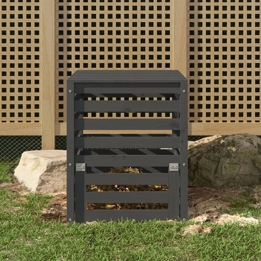 Vidaxl Compost Bin 63.5x63.5x77.5 cm grigio grigio pino solido