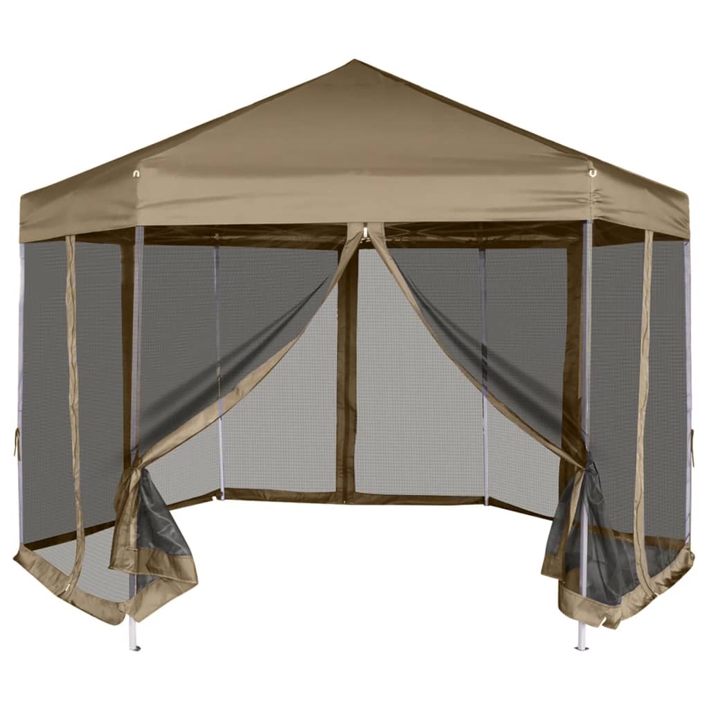 Vidaxl Party Telt med vegger sekskantet 3,6x3,1 m taupe 220 g m²