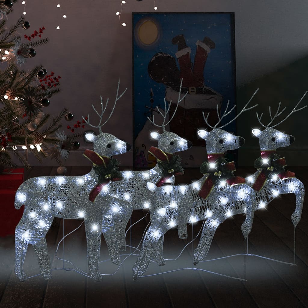 VidaXL Renne de Noël 4 pcs 80 LED couleur argent