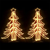 VidaXL Arbre à figurines de Noël 2 pcs pliable avec LED 87x87x93 cm blanc chaud