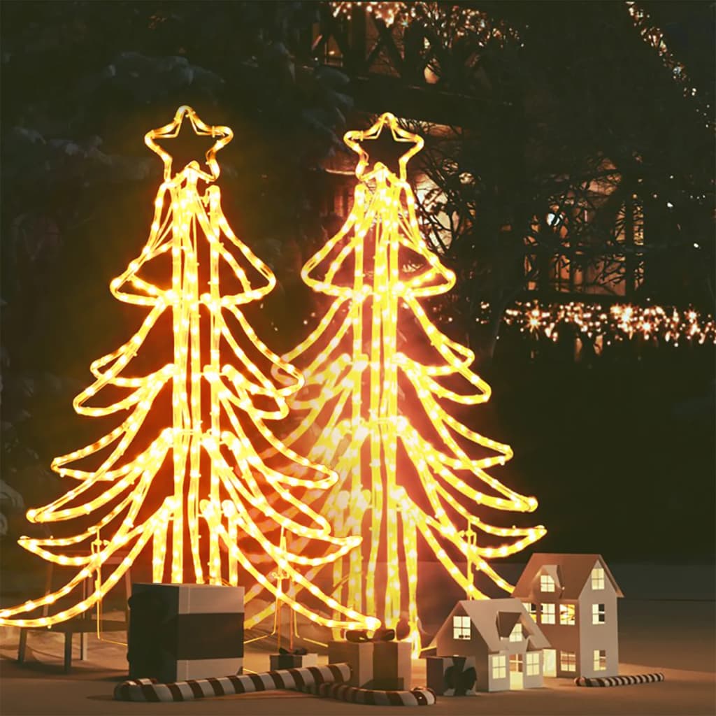 VidaXL Arbre à figurines de Noël 2 pcs pliable avec LED 87x87x93 cm blanc chaud