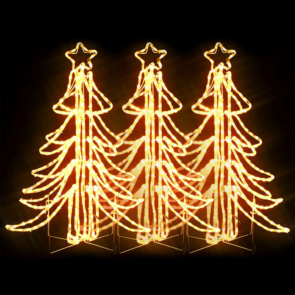 VidaXL Arbre à figurines de Noël 3 pcs pliable avec LED 87x87x93 cm blanc chaud