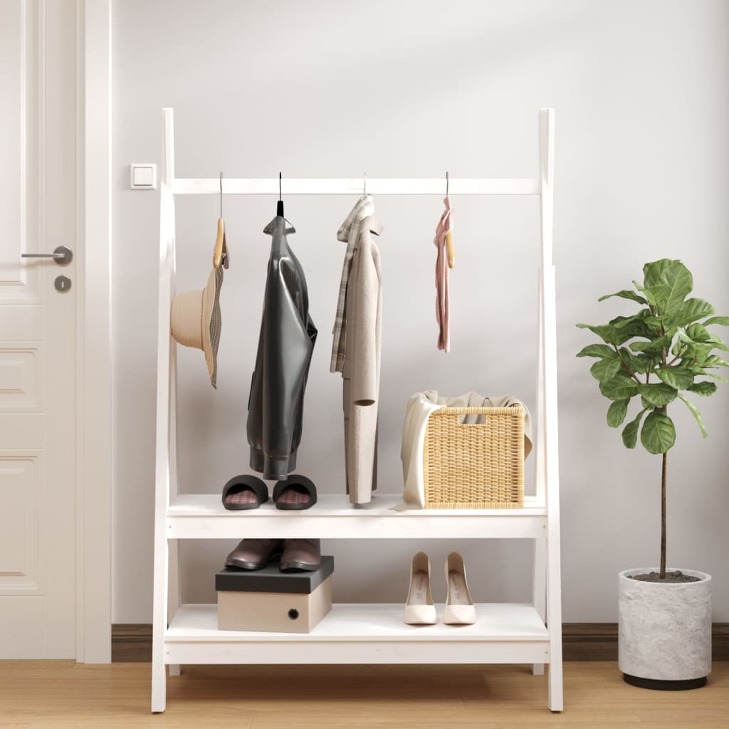 Rack de vêtements Vidaxl 100x45.5x150 cm Pine solide blanc