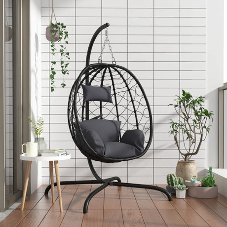 Vidaxl fauteuil suspendu avec coussin poly rotin et acier anthracite