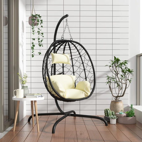 VidaXL fauteuil suspendu avec coussin poly rotin et acier blanc crème