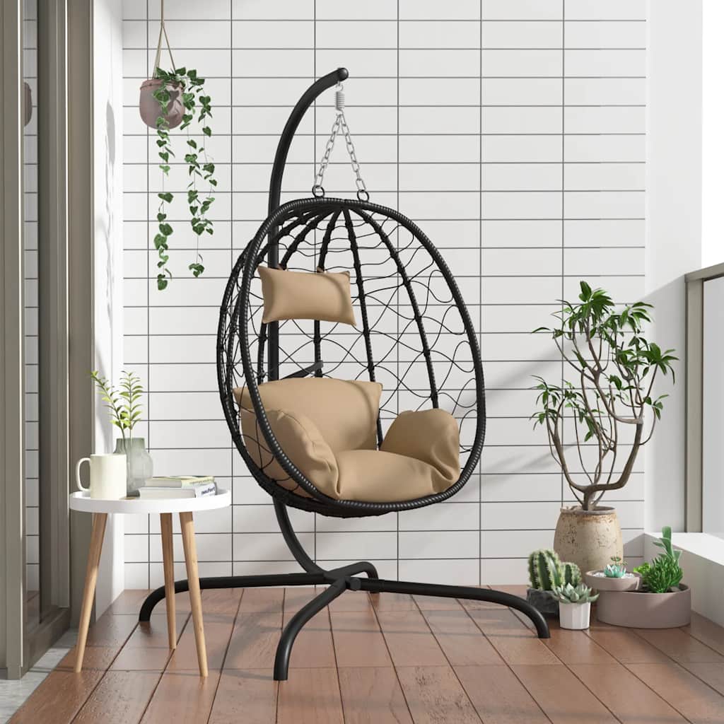 VidaXL fauteuil suspendu avec coussin poly rotin et acier taupe