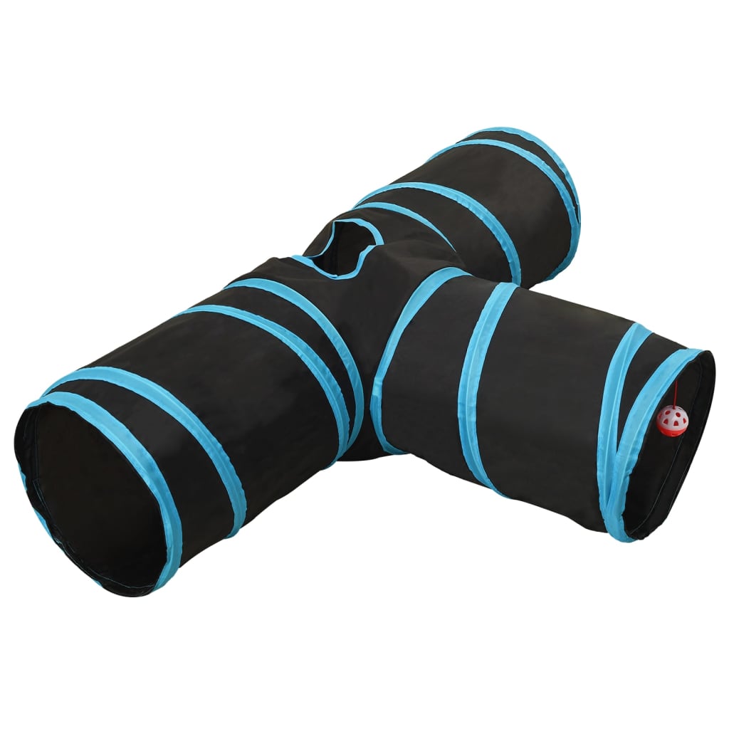 VidaXL Tunnel pour chat 3 voies 90 cm polyester noir et bleu