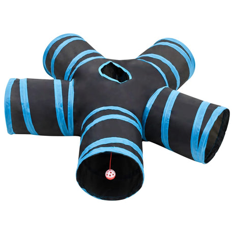 VidaXL Tunnel pour chat 5 plis 25 cm polyester noir et bleu