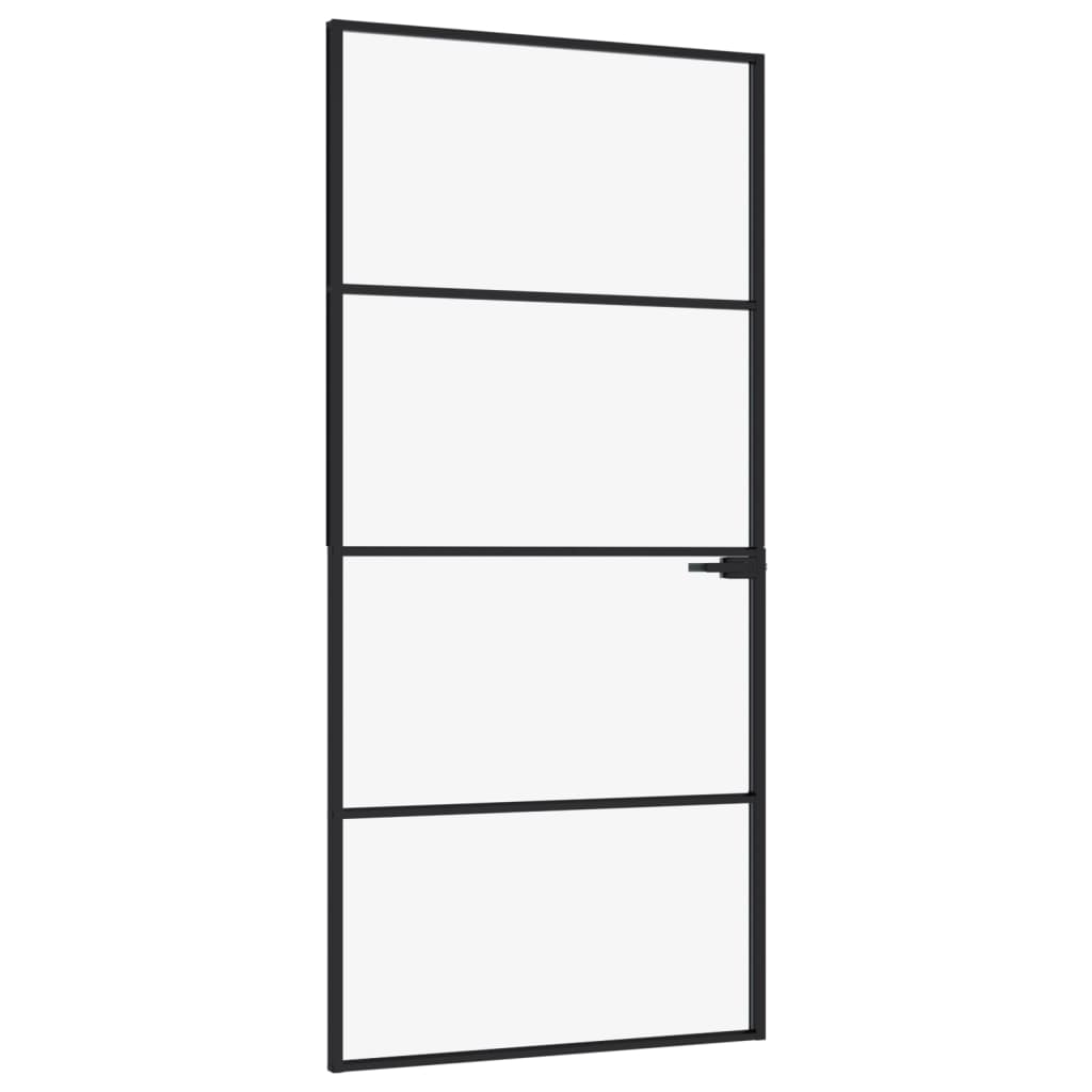 Vidaxl Porte intérieure 93x201,5 cm Verre durcie et aluminium Noir étroit