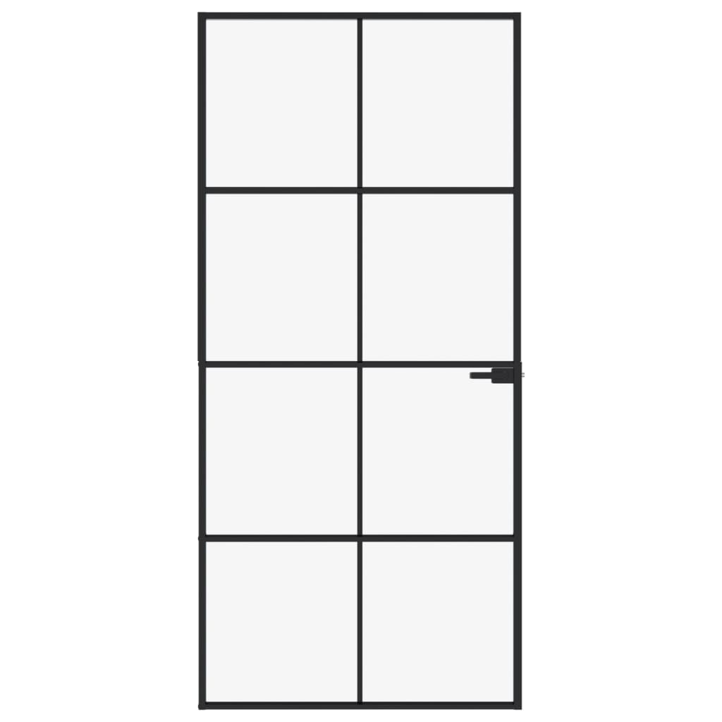 Vidaxl Porte intérieure 93x201,5 cm Verre durcie et aluminium Noir étroit