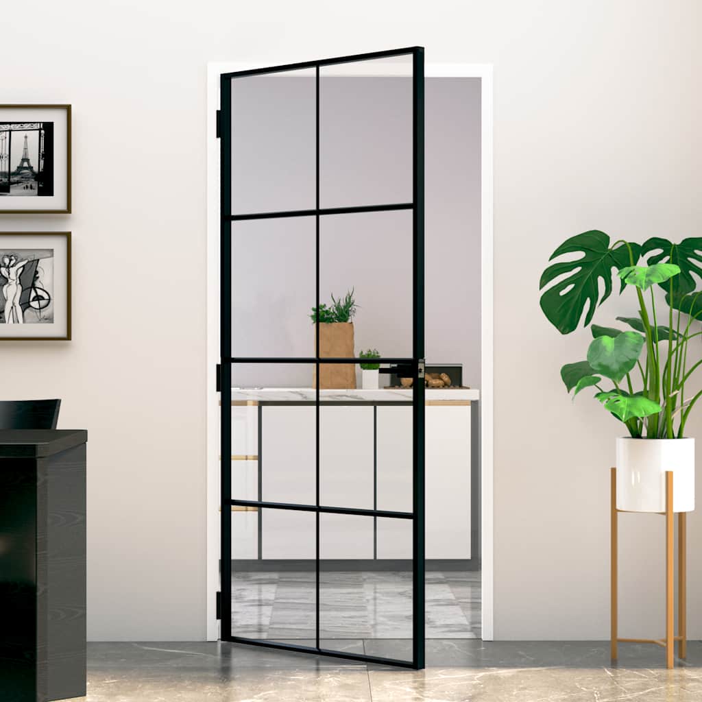 Vidaxx porte intérieure 93x201,5 cm verre trempé et aluminium étroit noir