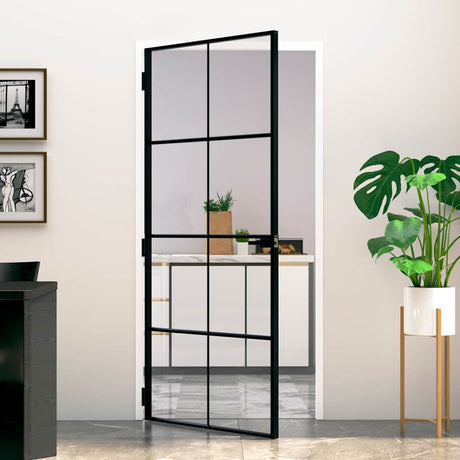 Vidaxx porte intérieure 93x201,5 cm verre trempé et aluminium étroit noir