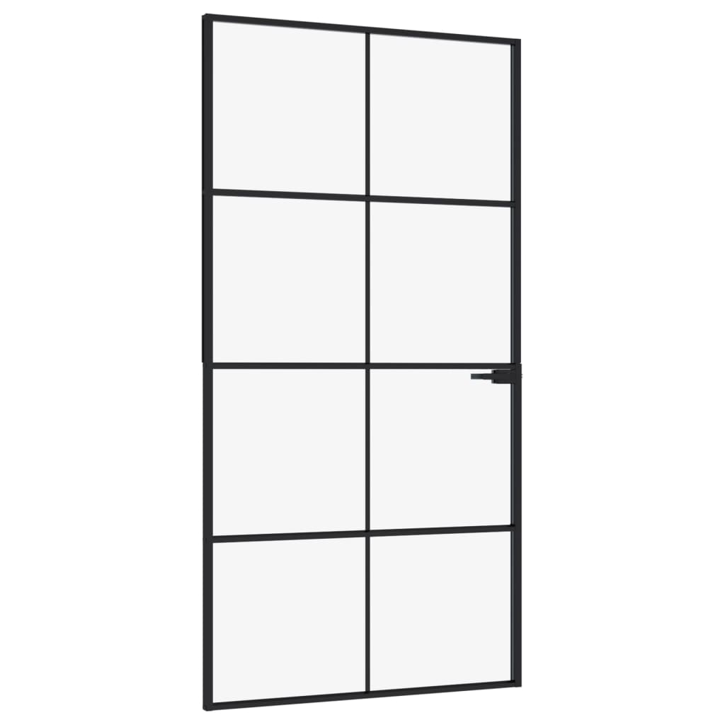 Vidaxl Innenür 102x201,5 cm gehärtetes Glas und Aluminium schmal schwarz