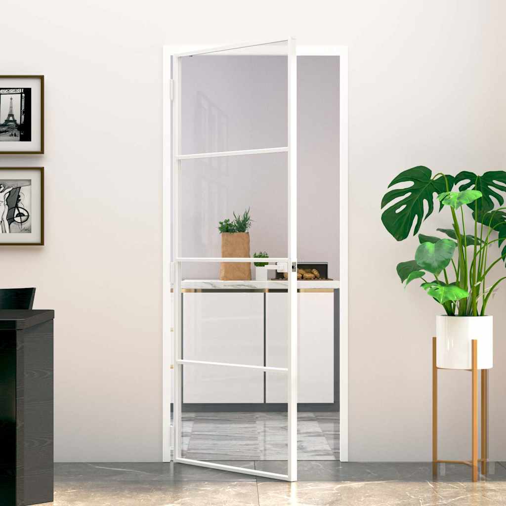 VidaXL Porte intérieure 83x201,5 cm verre trempé et aluminium étroit blanc