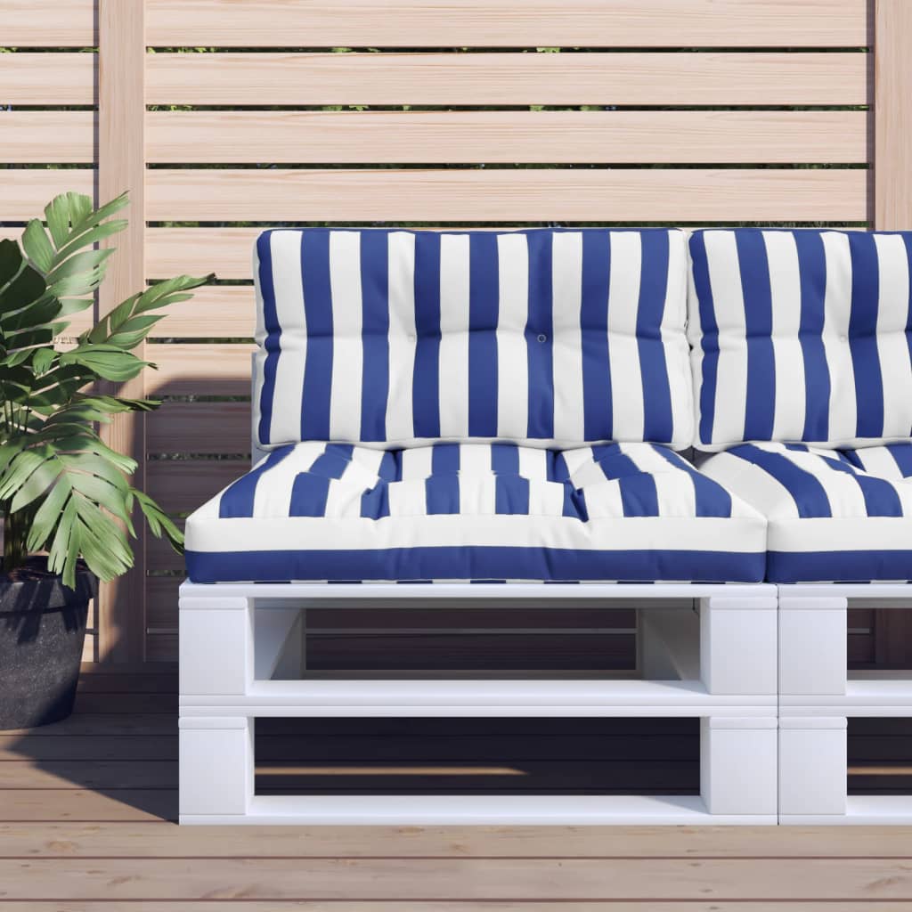 VidaXL coussins de palette 2 pcs tissu rayé blanc et bleu