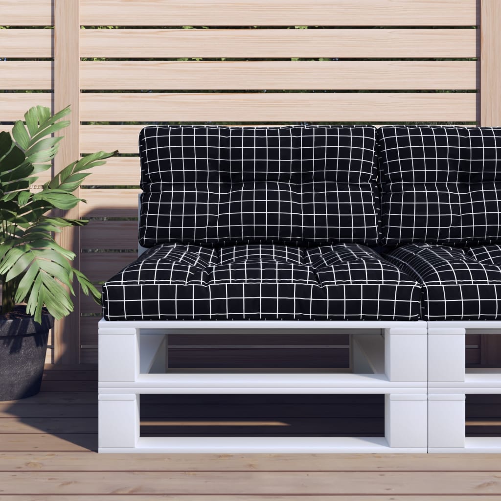 VidaXL coussins de palette 2 pcs tissu motif losange noir