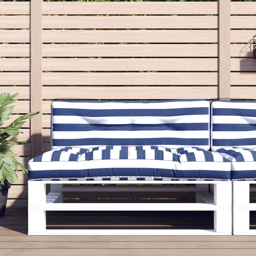 VidaXL coussins de palette 2 pcs tissu rayé blanc et bleu