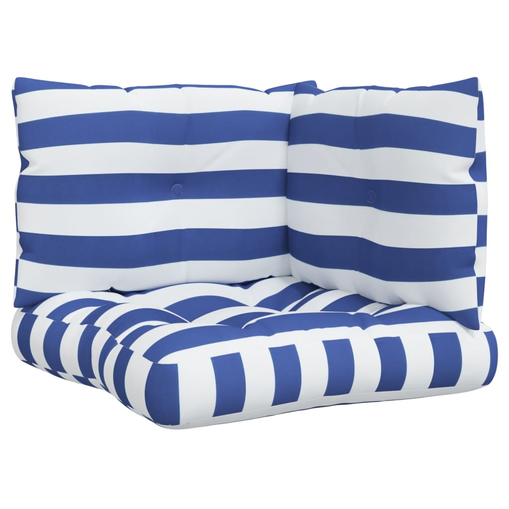 VidaXL coussins de palette 3 pcs tissu oxford rayé blanc et bleu