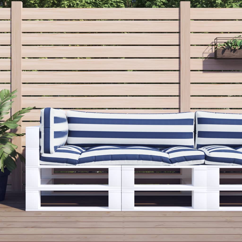 VidaXL coussins de palette 3 pcs tissu oxford rayé blanc et bleu