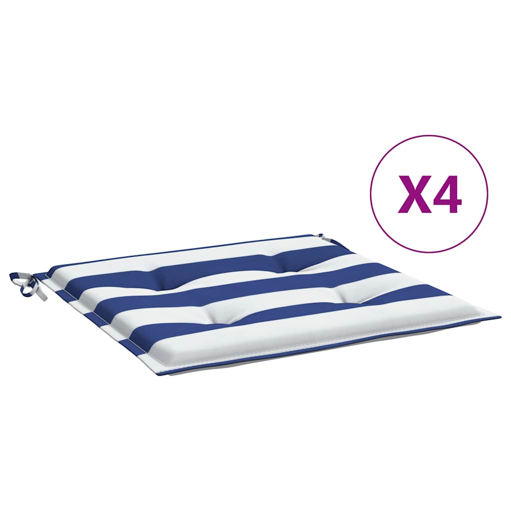 VidaXL coussins de chaise de jardin 4 rayures 40x40x4 cm tissu blanc et bleu