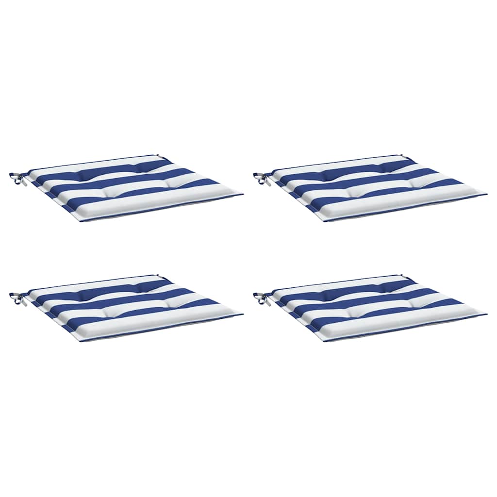 VidaXL coussins de chaise de jardin 4 rayures 40x40x4 cm tissu blanc et bleu