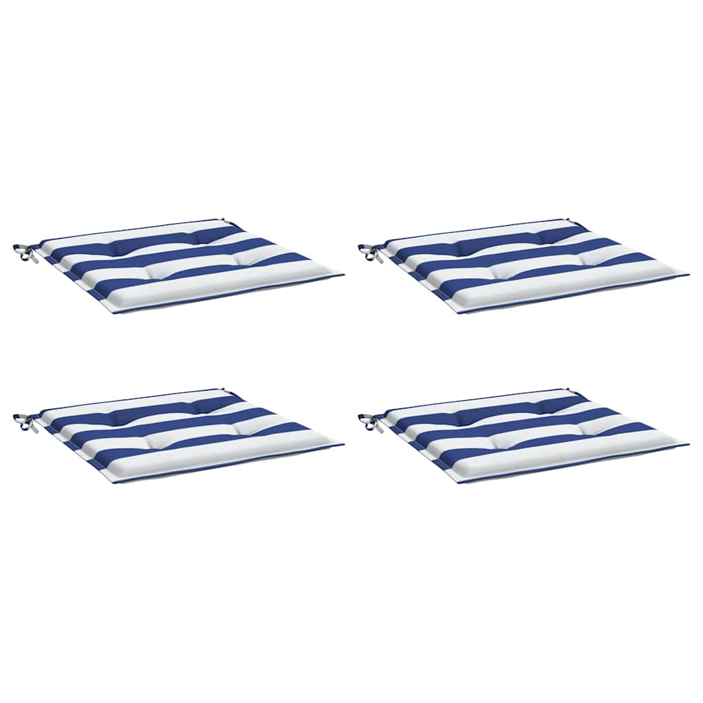 VidaXL coussins de chaise de jardin 4 pcs rayé 50x50x4 cm tissu blanc et bleu