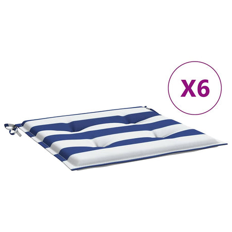 VidaXL coussins de chaise de jardin 6 pcs rayé 50x50x4 cm tissu blanc et bleu