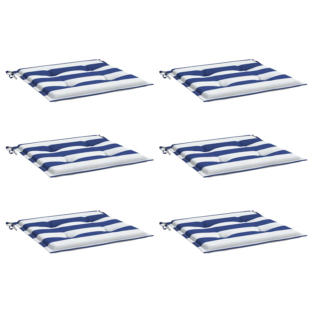 VidaXL coussins de chaise de jardin 6 pcs rayé 50x50x4 cm tissu blanc et bleu