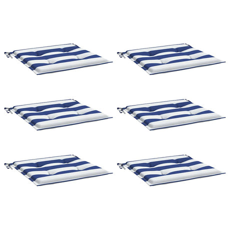 VidaXL coussins de chaise de jardin 6 pcs rayé 50x50x4 cm tissu blanc et bleu