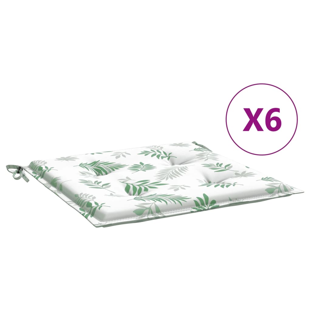 VidaXL coussins de chaise 6 pcs motif feuille 50x50x3 cm tissu