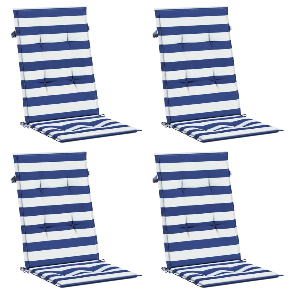 VidaXL coussins de chaise 4 pcs tissu à dossier haut rayé blanc et bleu