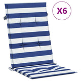 VidaXL coussins de chaise 6 pcs dossier haut tissu rayé blanc et bleu
