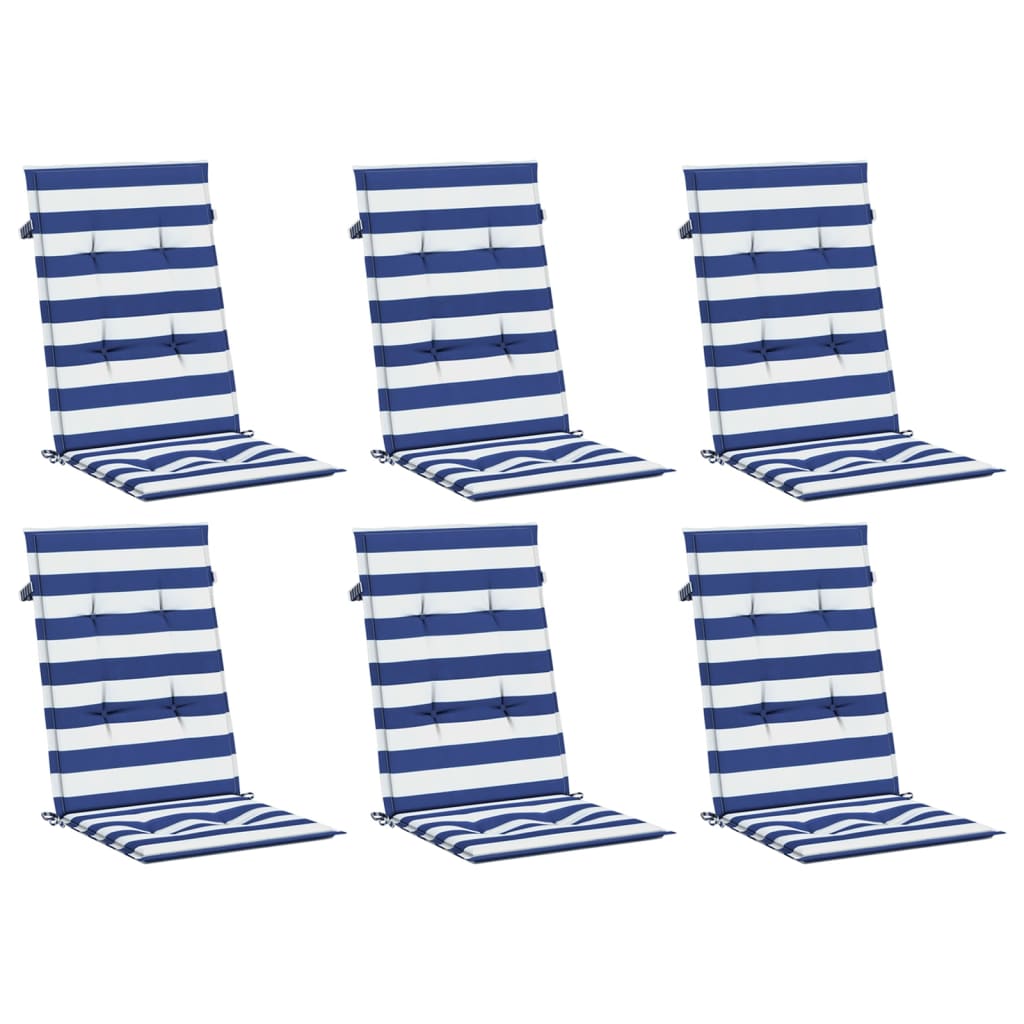 VidaXL coussins de chaise 6 pcs dossier haut tissu rayé blanc et bleu