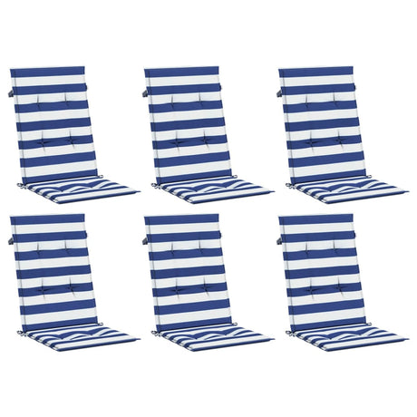 VidaXL coussins de chaise 6 pcs dossier haut tissu rayé blanc et bleu
