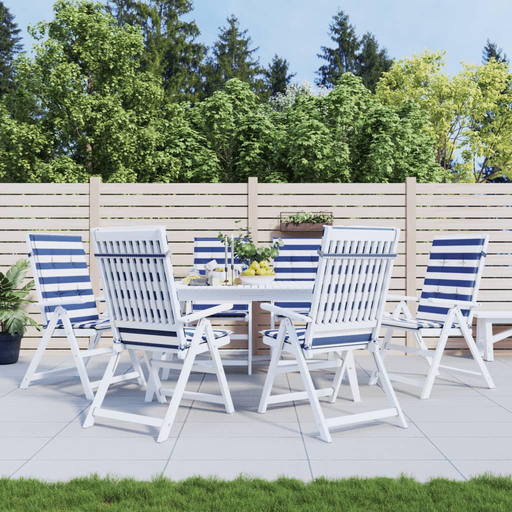 VidaXL coussins de chaise 6 pcs dossier haut tissu rayé blanc et bleu