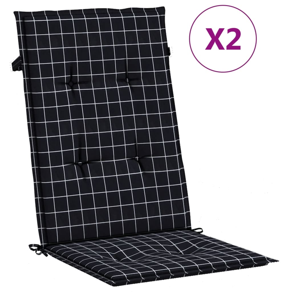 VidaXL coussins de chaise 2 pcs dossier haut motif losange tissu noir