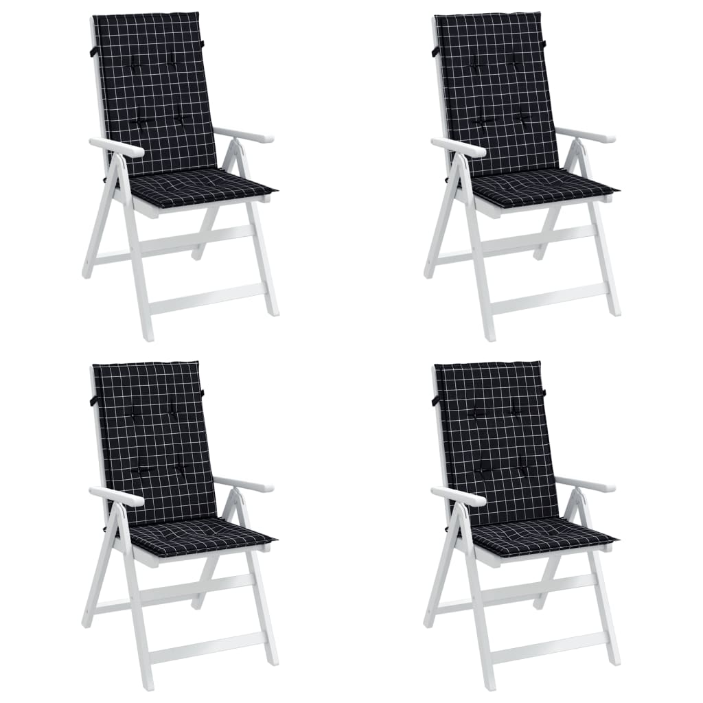 VidaXL coussins de chaise 4 pcs dossier haut motif losange tissu noir