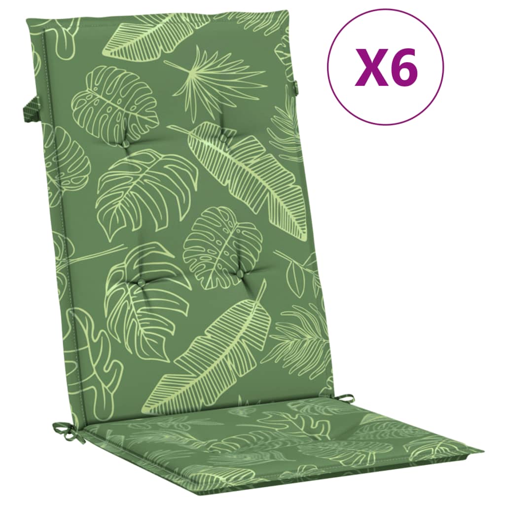 VidaXL coussins de chaise 6 pièces tissu à motif de feuilles à dossier haut