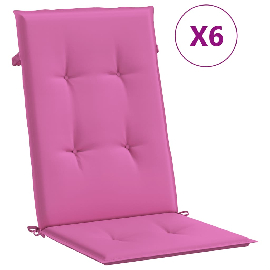 VidaXL coussins de chaise 6 pcs tissu à dossier haut rose