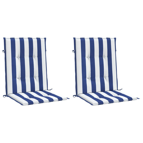 VidaXL coussins de chaise 2 pcs dossier bas tissu rayé blanc et bleu