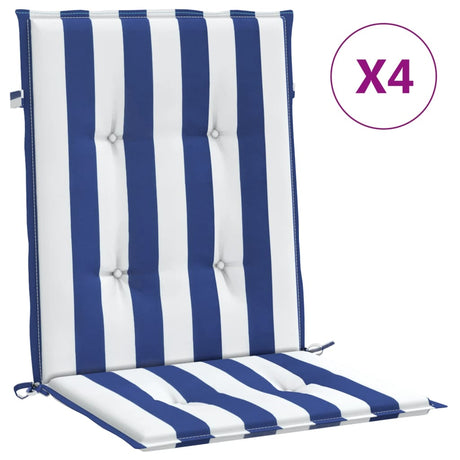 VidaXL coussins de chaise 4 pcs dossier bas tissu rayé blanc et bleu