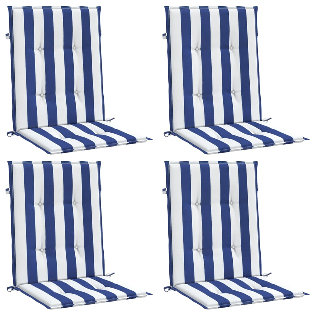 VidaXL coussins de chaise 4 pcs dossier bas tissu rayé blanc et bleu
