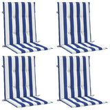VidaXL coussins de chaise 4 pcs dossier bas tissu rayé blanc et bleu